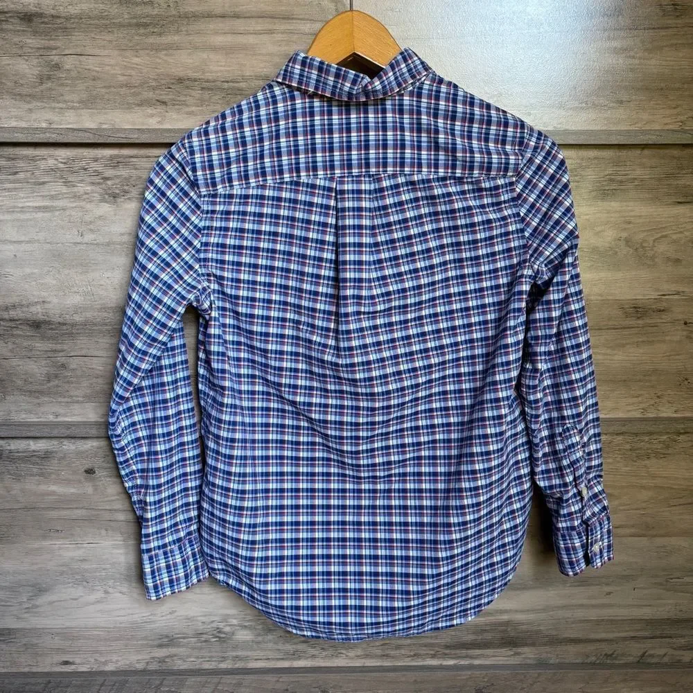 Ralph Lauren Boys M 10-12 Red White Blue Plaid Button Down Shirt Patriotic Top